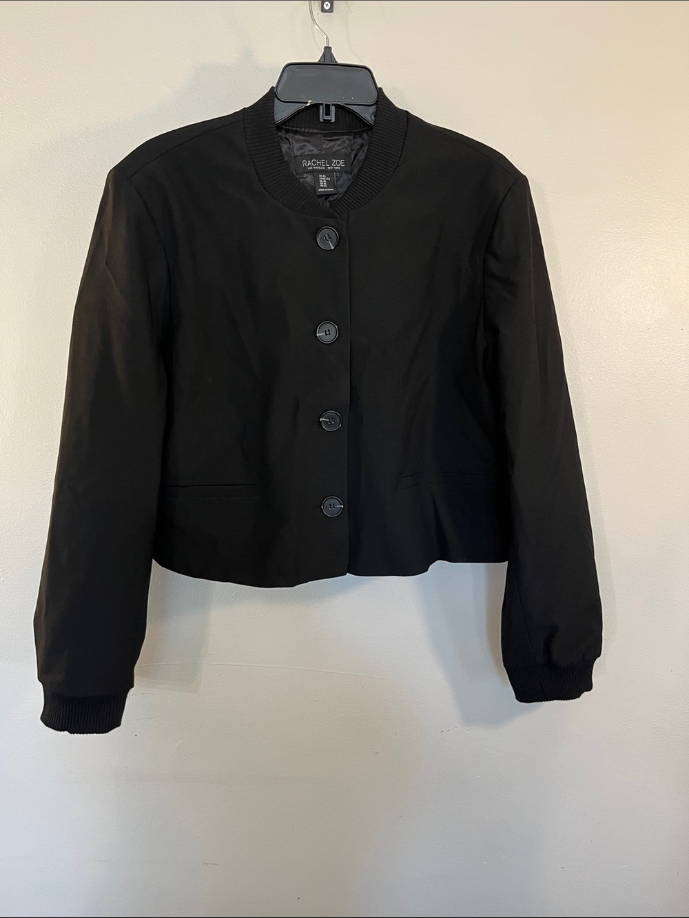Rachel Zoe Black Cropped Button-Front Bomber Jacket